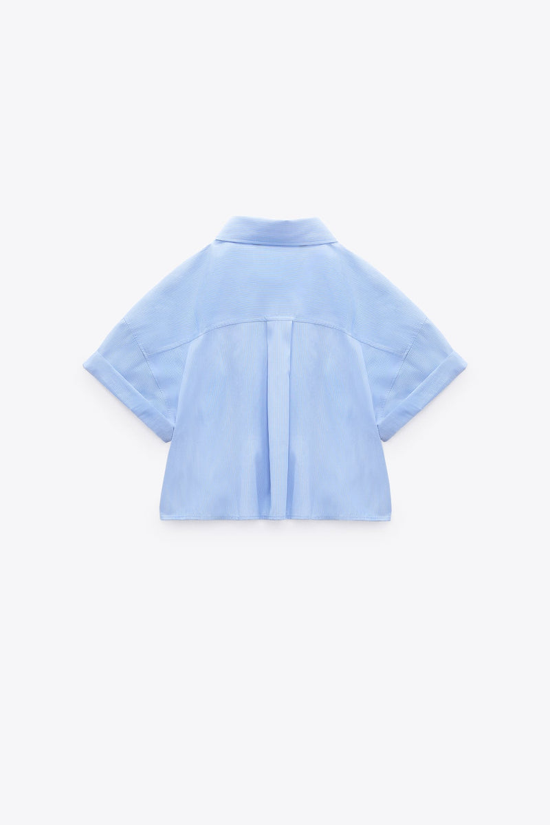 SỌC POPLIN CROP ÁO SƠ MI XANH