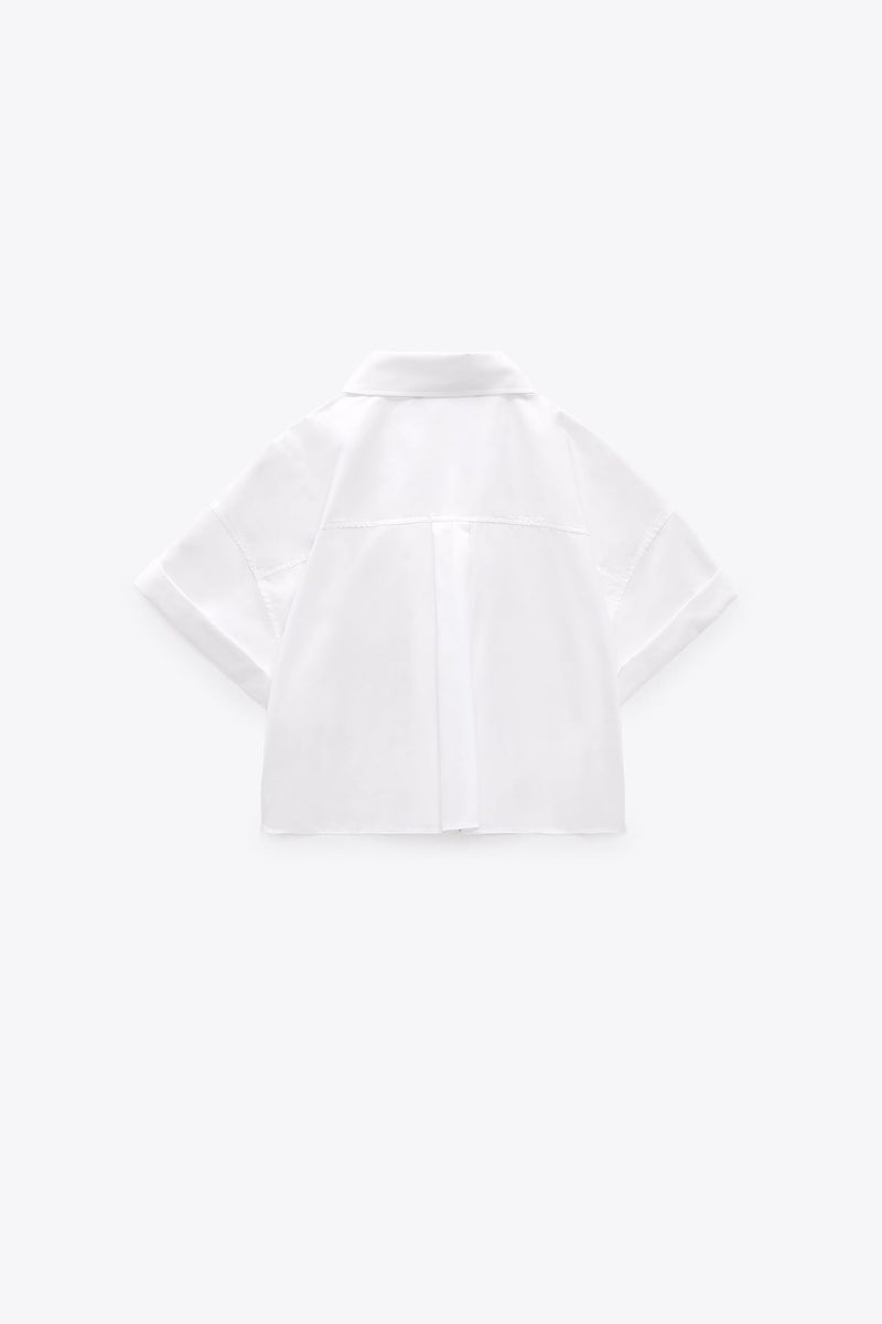 SỌC POPLIN CROP ÁO SƠ MI TRẮNG