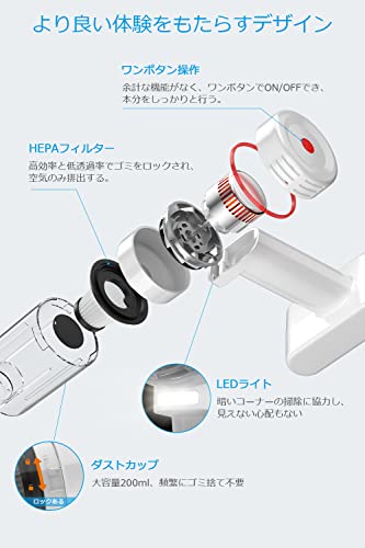 Máy hút bụi, không dây, có thể sạc, Loại 2 chiều, tiện dụng có đèn LED, Ống 2 tầng, 4 vòi phun, Bộ lọc HEPA, Cốc chứa bụi dung lượng lớn, Nhẹ, Yên tĩnh, Công suất hút mạnh