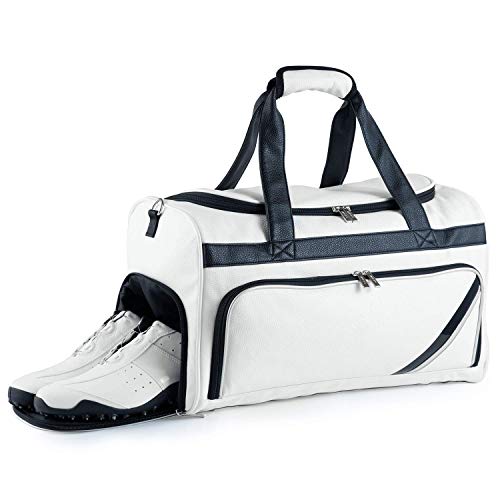 S.T.Golf Golf Boston Bag dành cho nam giới chơi gôn bằng da tổng hợp không thấm nước Dây đeo vai bao gồm 49cm x 28,5cm x 27cm (Loại Boston da PU mềm màu trắng)