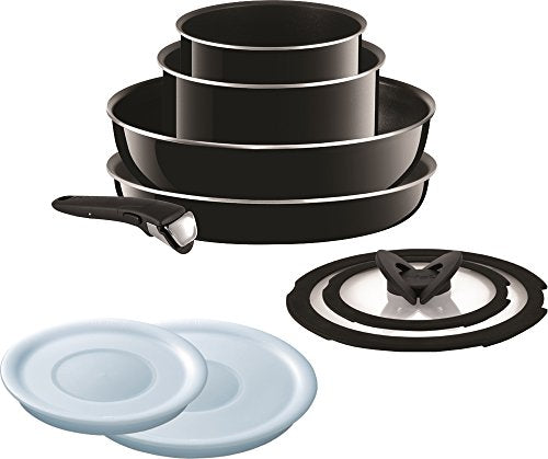 Bộ nồi chảo Tefal 9 món chỉ dùng được lửa gas "Ingenio Neo Hard Titanium Plus Set 9" Titanium phủ 5 lớp L60991 T-fal có tay cầm rời [Không tương thích với IH]