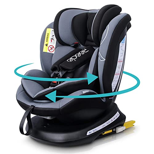 Ghế trẻ em Reecle Xoay 360 ° Trẻ sơ sinh đến 12 tuổi (0-36kg) Cố định đai an toàn tương thích ISOFIX (Đen)