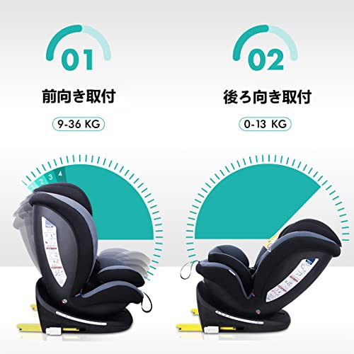 Ghế trẻ em Reecle Xoay 360 ° Trẻ sơ sinh đến 12 tuổi (0-36kg) Cố định đai an toàn tương thích ISOFIX (Đen)