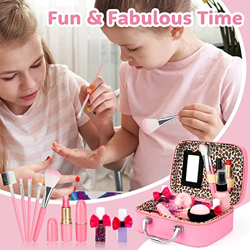 Flybay Kids Girls Makeup Kit Bộ mỹ phẩm thực tế có thể giặt được cho bé gái Trẻ em Công chúa Mỹ phẩm đồ chơi Giả vờ chơi Bộ trang điểm Đồ chơi Giáng sinh Quà tặng kèm hộp đựng đồ trang điểm cho bé gái 4 5 6 7 8 tuổi