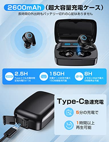 [Không dây thế hệ mới, kết nối tức thì khi mở nắp] Tai nghe Bluetooth 5.3 + EDR Tương thích với AAC / SBC Chất lượng âm thanh độ phân giải cao Dung lượng lớn Hộp sạc 2600mAh, phát liên tục 8 giờ