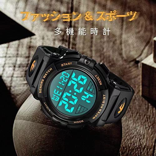 Đồng hồ Senors Watch nam thể thao kỹ thuật số Chống thấm nước 50 mét Màn hình LED đa chức năng thời trang Đồng hồ ngoài trời (01-Vàng)