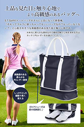 Túi chơi gôn S.T.Golf Boston, Túi tote chơi gôn cho nam, Da tổng hợp chống thấm nước, 2 lớp, có dây đeo vai, 50cm x 40cm (Túi tote, trắng, da PU mềm)