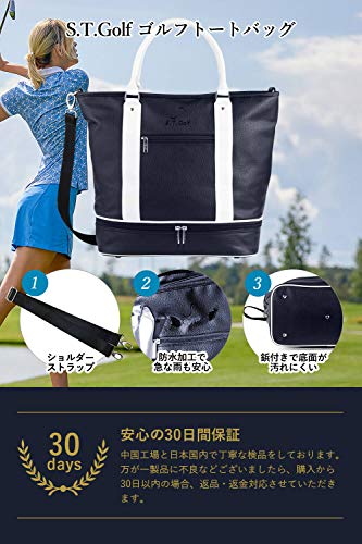 Túi chơi gôn S.T.Golf Boston, Túi tote chơi gôn cho nam, Da tổng hợp chống thấm nước, 2 lớp, có dây đeo vai, 50cm x 40cm (Túi tote, trắng, da PU mềm)