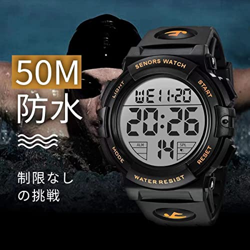 Đồng hồ Senors Watch nam thể thao kỹ thuật số Chống thấm nước 50 mét Màn hình LED đa chức năng thời trang Đồng hồ ngoài trời (01-Vàng)