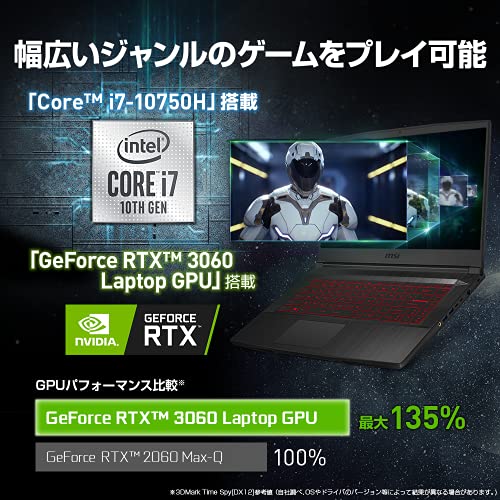 [Amazon.co.jp Exclusive] [NVIDIA RTX3060 mới nhất, mỏng và nhẹ] Máy tính xách tay chơi game MSI GF65 1,86kg i7 RTX3060 / 15,6FHD / 144Hz / 16GB / 512GB / Windows 11 / GF65-10UE-437JP