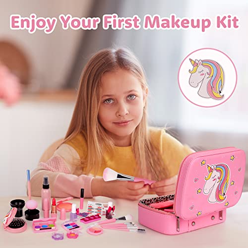 Flybay Kids Girls Makeup Kit Bộ mỹ phẩm thực tế có thể giặt được cho bé gái Trẻ em Công chúa Mỹ phẩm đồ chơi Giả vờ chơi Bộ trang điểm Đồ chơi Giáng sinh Quà tặng kèm hộp đựng đồ trang điểm cho bé gái 4 5 6 7 8 tuổi